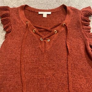 Michael Korea | Rust/ Burnt Orange Knit Top, Ruffle Sleeve | Size Large